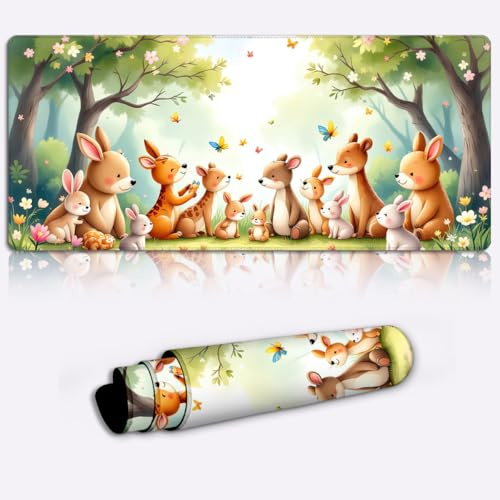 woodland friends gather Printed PC Laptop Computer Mouse Mat Pad Non-Slip Rubber Base Pad Office Home Novelty Printed Desk Accessory Large Laptop Desktop Printed Art Ergonomic 600 * 350 * 4mm