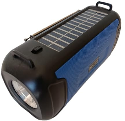 BIDELLU Enceinte Bluetooth Portable Solaire 5 en 1 Radio FM, Lecteur MP3, Lampe Torche LED Recharge USB & Solaire Petite Enceinte Camping Voyage Jardin (Bleu)