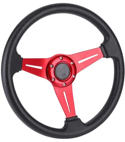 Jelquix Volant de Rechange pour Voiture de Course 35,6 Cm pour Montage Universel, Rouge/noir/argent, Alliage D'aluminium + Matériau PU, Installation Facile pour les Amateurs de Voiture (rouge)