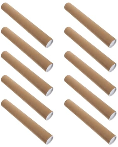 Healeved Tubi per Poster in Carta Kraft Rinforzata 50Mm Diametro 40Cm Lunghezza con Coperchio Plastico Set da 10 Pezzi per Spedizione e Stoccaggio Documenti Artistici e Canne da Pesca