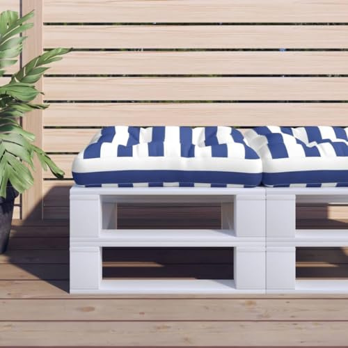 Frdhee Esszimmerstuhl Sitzkissen,Palettenkissen Blau Weiß Gestreift 50x50x12 cm Stoff,Memory-Schaum-Sitzkissen für Indoor und Outdoor