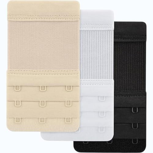 Bra Extenders 3 Hooks, Bra extender 2 hook UK, Soft Elastic Bra Strap Extender for Women, Adjustable Bra Strap Extension, Black White Nude, Maternity Bra Extensions, Comfortable Fit, 3 & 6 Pack