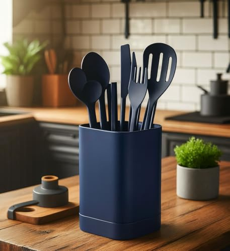 Kitchen Utensil Holder Square Pot (Matt Dark Blue)