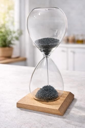 Reloj de Arena Magnético con Limaduras de Hierro, Base de Madera Natural, Temporizador de 1 Minuto, Efecto 3D, Decoración de Escritorio, 14.6x6.4cm