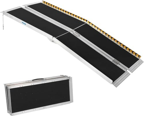 OUTGOODS 6Ft Portable Wheelchair Ramp, 600 Lbs Capacity Aluminum Mobility Ramp with Non-Slip Surface, Transition Plate & Reflective Strips, Lightweight & Compact, Side Loading