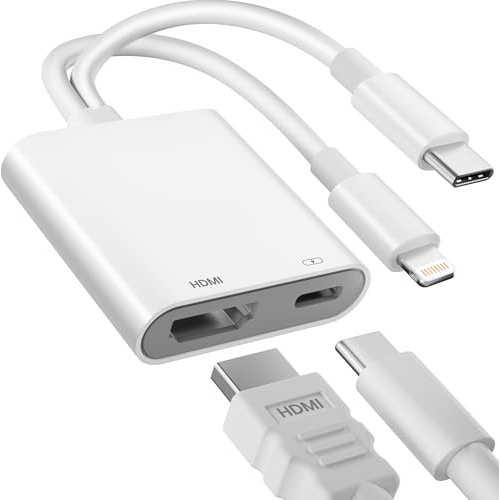Adaptador USB C y Lightning a HDMI para iPhone, 4K@60Hz 100W Adaptador USB C a HDMI para iPhone 17/16/15/14/iPad/MacBook, Adapter de i Phone a HDMI con certificación MFi para TV/Proyector/Monitor