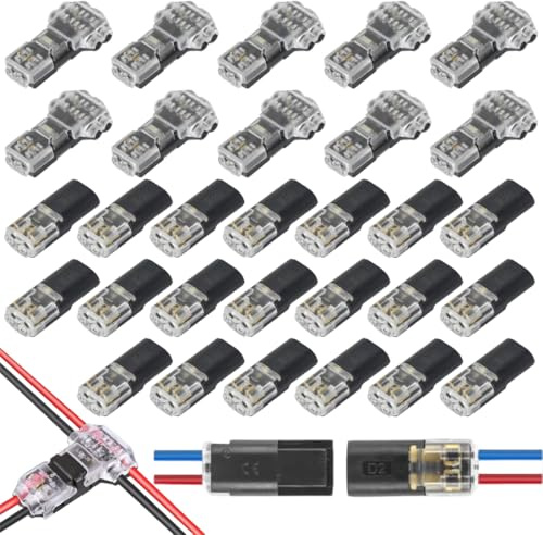 MOLZINY 30 Connettori a Filo Connettori per cavi a 2 poli et Connettori a T Elettrici Connettori per cavi impermeabili e resistenti al calore, adatti per auto, camion, kayak e barche