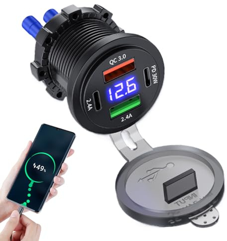 Car Fast Charger - PD QC3.0 Type-C Adapter, Digital Display Power Supply, Effective Power Supply | Modern Design for Vehicles Motorcycle Truck Auto Boat Marine RV Portable Phone Charging Solution