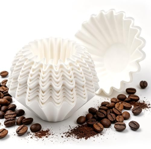 100 Filtros de Café de Papel para Kalita Wave 155, 1 a 2 Tazas | Papel blanco con fondo plano y paredes onduladas para vertido manual en porciones de 1 a 2 tazas