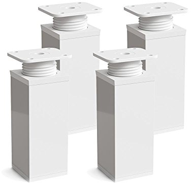 Sossai Patas en Blanco Ajustables, Set de 4 Unidades, Altura 80 mm, Perfil Cuadrado, Modelo MFV1, para Muebles, armarios, cajoneras