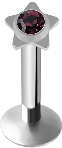 Monster Piercing Lila Crystal Stein Stern Push-Fit Top 16 Gauge - 8MM Länge 316L chirurgischer Stahl Madonna Lippe Labret Tragus Bar Piercing