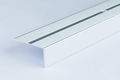 Cezar 2M Stair Nosing 40mm × 20mm Silver– Anodised Aluminium – Anti-Slip Grooved Surface, 2m Long LSSR (Silver)