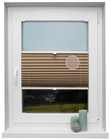Plissee auf Maß Thermo für alle Fenster Montage in der Glasleiste Blickdicht mit Spannschuh Sonnenschutzrollo Cappuccino Breite: 51-60 cm, Höhe: 201-250 cm
