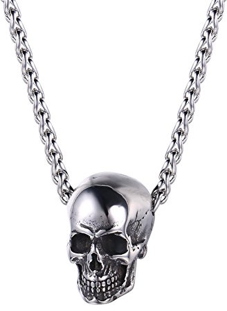 U7 Colgante Hombre Plata de Cabeza de Calavera Acero Inoxidable