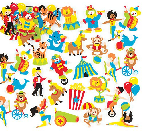 Baker Ross AR346 Zirkus-Schaumstoff-Aufkleber (120 Stück) für Kinder zum Dekorieren und Basteln, für Karten und Scrapbooking