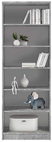 Wohnzimmerregal Standregal Bücherregal | 6 Fächer | Dekor | Betonoptik | Weiß | BxHxT: 72x198x34 cm