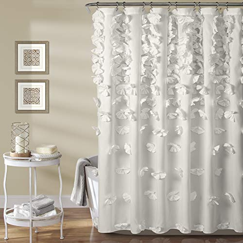 Lush Decor Riley Duschvorhang, 183 x 183 cm (B x L), luxuriöser Duschvorhang mit Schleifen, charmante Textur, schönes und Elegantes Mädchen-Badezimmer-Accessoire, romantisch,