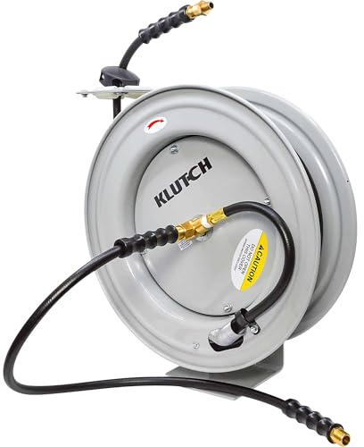Klutch Auto Rewind Air Hose Reel - with 1/2in. x 50ft. Rubber Hose, 300 PSI