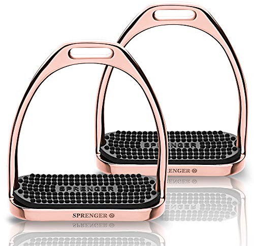 Sprenger Fillis Steigbügel Rosegold, 120 mm Trittweite I Bügel mit schwarzer Einlage, rostfreies Edelstahl, 2 Stück