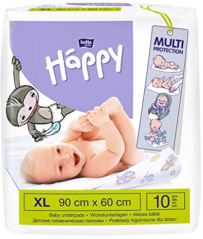 bella baby Happy Wickelunterlagen: Baby Wickelunterlagen für unterwegs XL 90 x 60 cm im 4er Pack (4 x 10 Stück) - wasserdicht und hygienisch