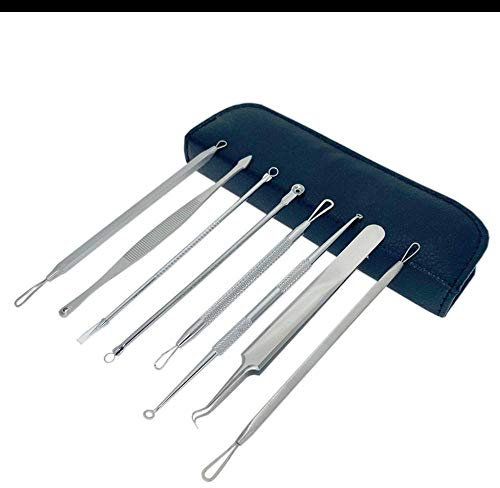 Lot de 8 extracteurs de boutons en acier inoxydable pour nettoyer les pores de la peau (7 pièces sans sac noir)