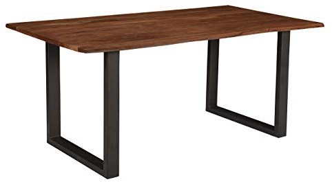 SAM Esszimmertisch 110 x 75 cm Insa, echte Baumkante, Akazienholz nussbaumfarben, massiver Baumkantentisch mit U-Gestell Mattschwarz