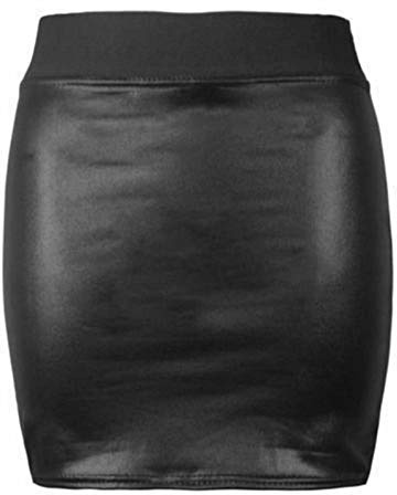FAIRY TRENDZ LTD Womens Wetlook PVC Cami Swing Top Skater Dress Leather Bodycon Dress Mini Skirt Leggings Tops UK 8-26 (Wet Look Mini Skirt Black UK 16-18)