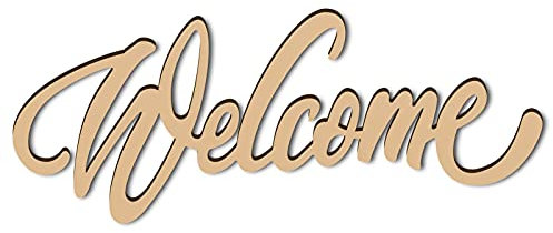 CREATCABIN Cartello in Legno Tagliato al Laser Wall Art Benvenuto Lettera Insegne Scultura Decorativa da Parete Hanging Decor Unfinished Porta Inaugurazione della Casa Decorazione 30 x 12 x 0.6 cm