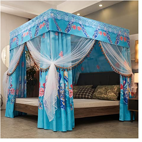 Betthimmel Four Seasons Bettvorhänge, Moderne Chinesische Etagenbett-Baldachin, Luxuriöser Prinzessinstil- Bodentyp for 1, 5 M / 1, 8m/ 2m Betten, Mit Stand (Color : Style2, Size : 150x200x200cm)