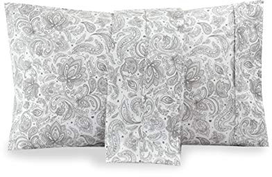 Valerian Paisley Printed Pillowcases 2-Piece Set Egyptian Quality 1500 Thread Count Timeless Classic Designs Soft and Smooth Weave, Wrinkle Resistant, Paisley Queen Pillowcase, Gray