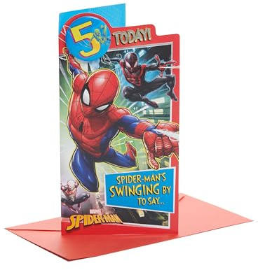 UK Greetings Marvel Geburtstagskarte zum 5. Geburtstag für Ihn/Jungen, mit Umschlag, Abzeichen-Design, mit Spider-Man