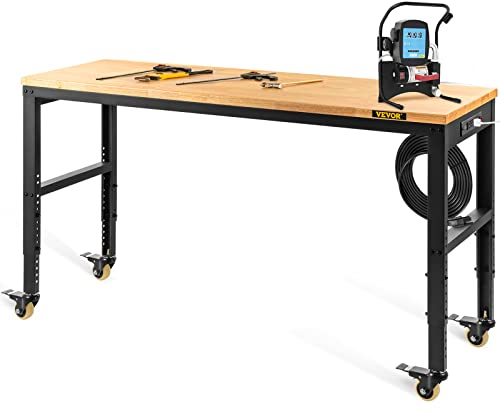 VEVOR Banco da Lavoro per Officina Garage 122x51x104 cm Tavolo da Lavoro Regolabile in Altezza 79-104 cm Struttura in Acciaio Multifunzionale con 4 Ruote per Riparazioni Fai-da-te