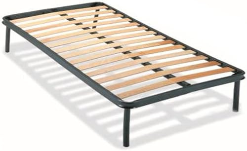 Reti D'Amora Rete Letto Singolo 90x200 con Doghe in Legno E RINFORZO VERTICALE DI SOSTEGNO - Ortopedica, con 4 Piedi Smontabili - Struttura portante in Ferro Rinforzata