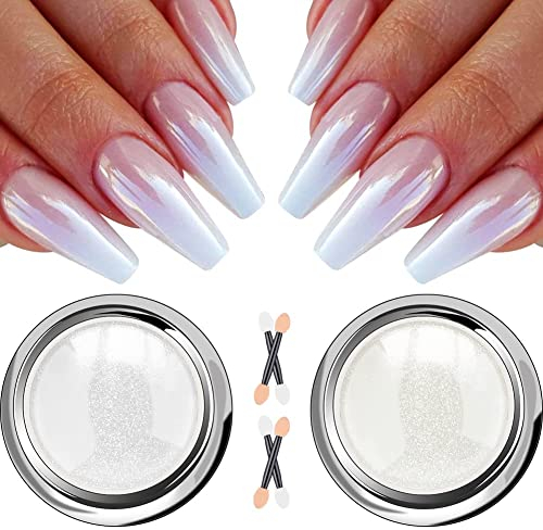 Weiße Perle Chrom Nagelpuder Glitzerpuder - Aurora Schimmer Chrom Pigment-Pulver für Nägel, Mondlicht Meerjungfrau Schillernde für Nagelkunst Maniküre DIY Salon