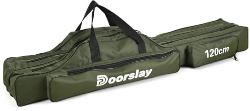 doorslay 3 Layers Fishing Pole Bag Portable Folding Rod Carry Case Fishing Reel Tackle Storage Bag Case
