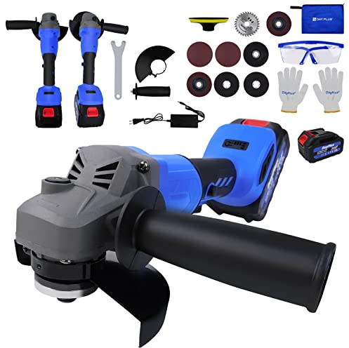 Amoladora angular de batería de 21 V, 115 mm (incluye batería de 6,0 Ah y cargador) con velocidad variable sin escobillas, 10000 rpm, eje de bloqueo de 2 posiciones