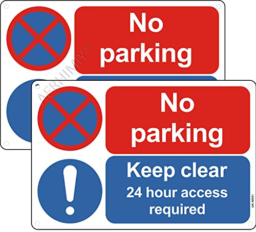 2 Pack No Parking Signs Metal Reflective 7.9x11.8 Inches, Keep Clear No Parking 24 Hour Access Required Sign, Durable Aluminum, UV Resistant, Waterproof, Anti-rust, With 4 Drilling