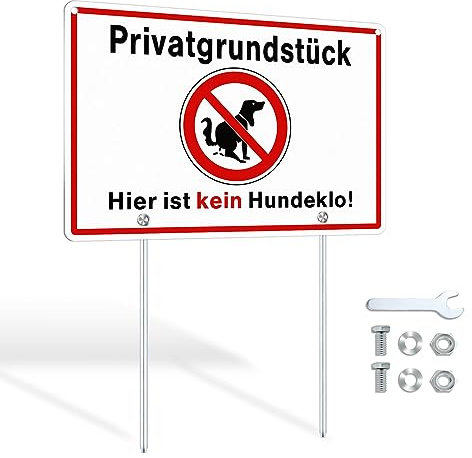 SINMAO Schilder Hunde Verboten Steckschilder Alu 30x20cm(A4), Privatgrundstück Hier ist kein Hunde Schild Verboten mit Pfosten