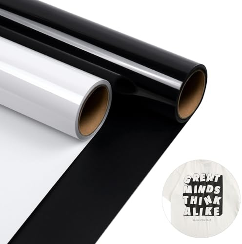 Fasood Plotterfolie Textil 2 Rollen - 30,5x152cm Flexfolie Plotter Textil, Bügelfolie für Textilien Transferfolie zum Aufbügeln DIY T-Shirt - Heat Transfer Vinyl (Weiß & Schwarz)