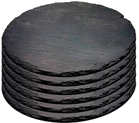 Tradineur - Confezione da 6 piatti in ardesia rotonda, vassoio per ospitalità, servizio e degustazione, canto rustico, tavola in pietra naturale per servire snack - Ø 20 cm