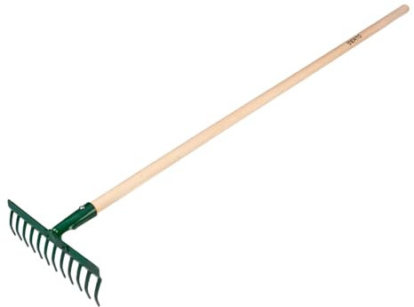 VERTO Gartenrechen - Stahlkopf - Gartenrechen mittlerer Stärke für die Gartenarbeit - Griff enthalten von Boden Laubbesen für Blumenbeet Handharke Gartengeräte Gartenwerkzeug - Zinken 12-18 (12 Zähne)
