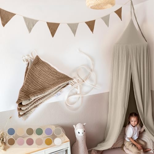 LILIMAUS Flaggirlang, tyg [i 12 färger] barnrum – 100 % handgjord bomull, muslin, hussäng, dekoration flickor och pojkar – flaggirlang för babyrum
