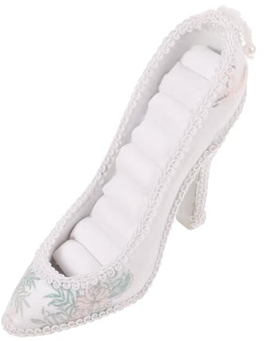 Amosfun Eleganter Schmuckpräsentationsständer Hoher Schuh in Weiß aus Kunstharz und Stoff Ohrringhalter mit Einfacher Nutzung und Praktischem Stauraum für Ringe und Ohrschmuck