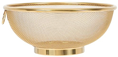 Ciieeo Golden Stainless Steel Mesh Colander Strainer Basket 20cm Fine Mesh Sieve for Pasta Vegetables Fruits Kitchen Dishwasher Safe