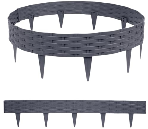 SUBTLETY 10m Bordo per Aiuole in Plastica 10 Pezzi 100x20cm Bordatura del Prato con Effetto Rattan Bordi Decorativi di Falciatura Recinto di Delimitazione per Giardino Parterre (Grigio)