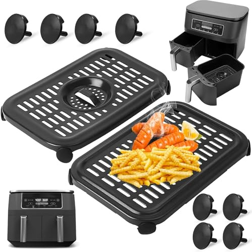 Air Fryer Grill Pan for Ninja Foodi DZ090 6 Quart DZ201 DZ100 8 Quart Air Fryer, 2 Packs Replacement Air Fryer Crisper Plate Grill Plate Tray Accessories with Rubber Bumpers