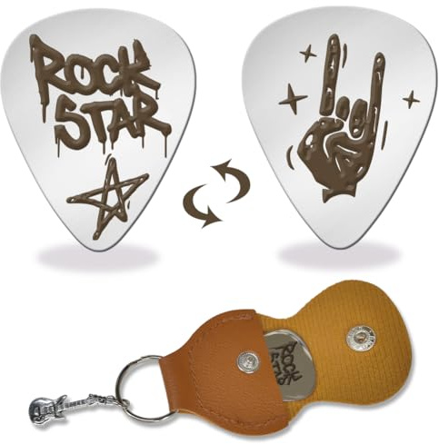 Plettro per Chitarra In Acciaio Inossidabile Da 1 pezzo arricraft, Plettri per Chitarra In Metallo Rock Star e Gesture con Supporto per Basso, Regali Musicali per Musicista, Chitarrista
