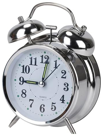 Aqxyedc Sveglia retrò ad alto volume con doppio campanello, puntatore muto essenziale, orologi meccanici con decorazione sul comodino, sveglia con luce notturna wanglan