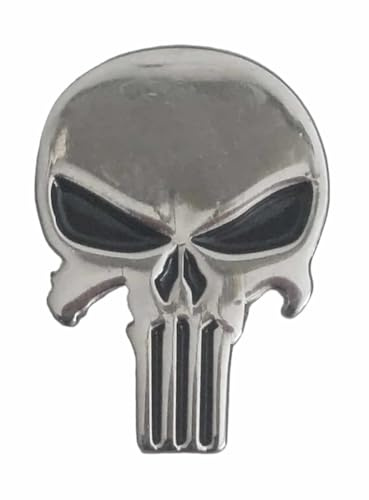 GBJUK Silber Punisher Totenkopf-Anstecknadel mit Schmetterlingsverschluss auf der Rückseite, Metall