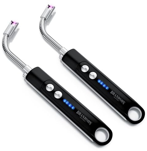 Brandson - 2 x Feuerzeug elektrisch - Stabfeuerzeug Lichtbogen mit Akku - USB aufladbar - Kaminanzünder für Küche Kerzen Gasherde Grill Kamin - 2er Set